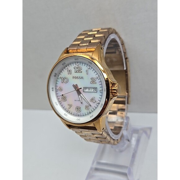 Fossil AM4334 Maddox Rose Gold MOP Dial Day Date Watch New Battery Womens 10 ATM main image 8